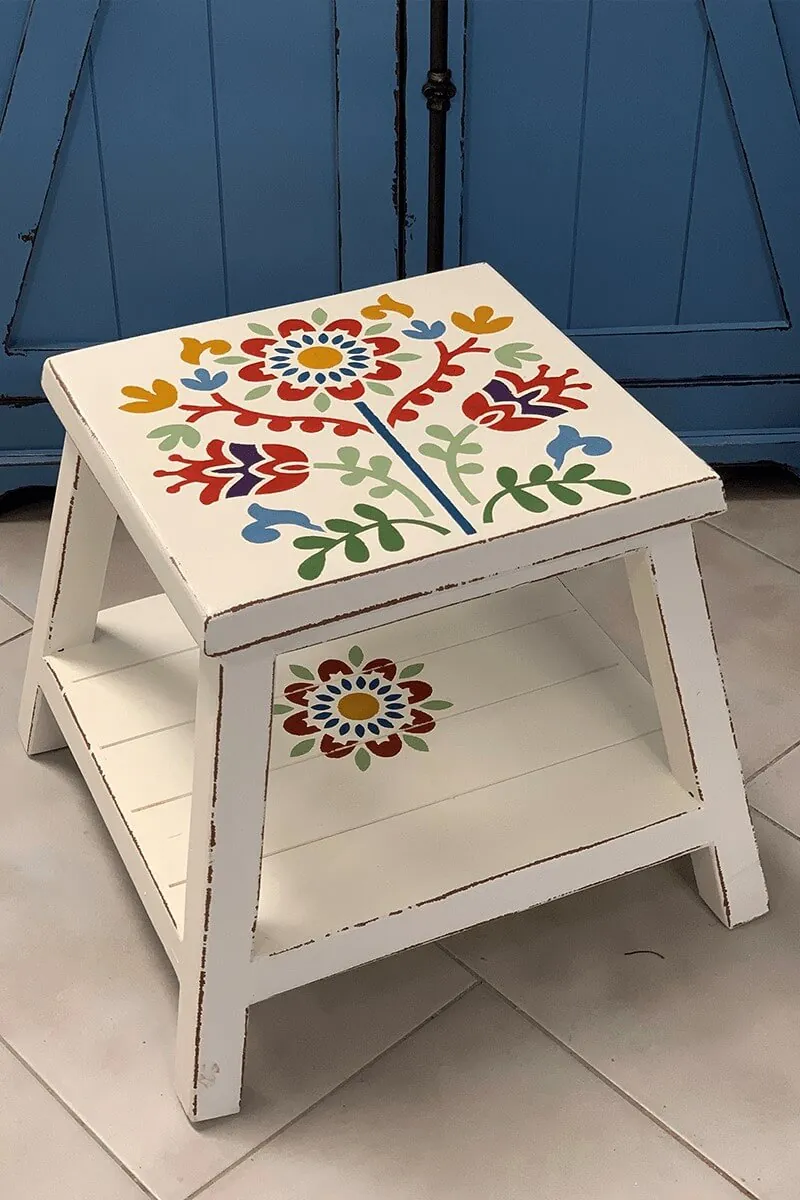 Elde boyanmış tabure sehpa, renk seçeneği 1